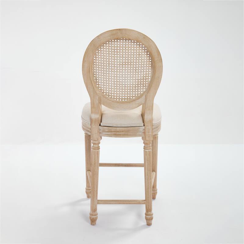 Dining Chairs Set of 2, Upholstered Chairs with Nature Rattan Round Back, Wire Drawing and Carving Techniques,Disassemblable