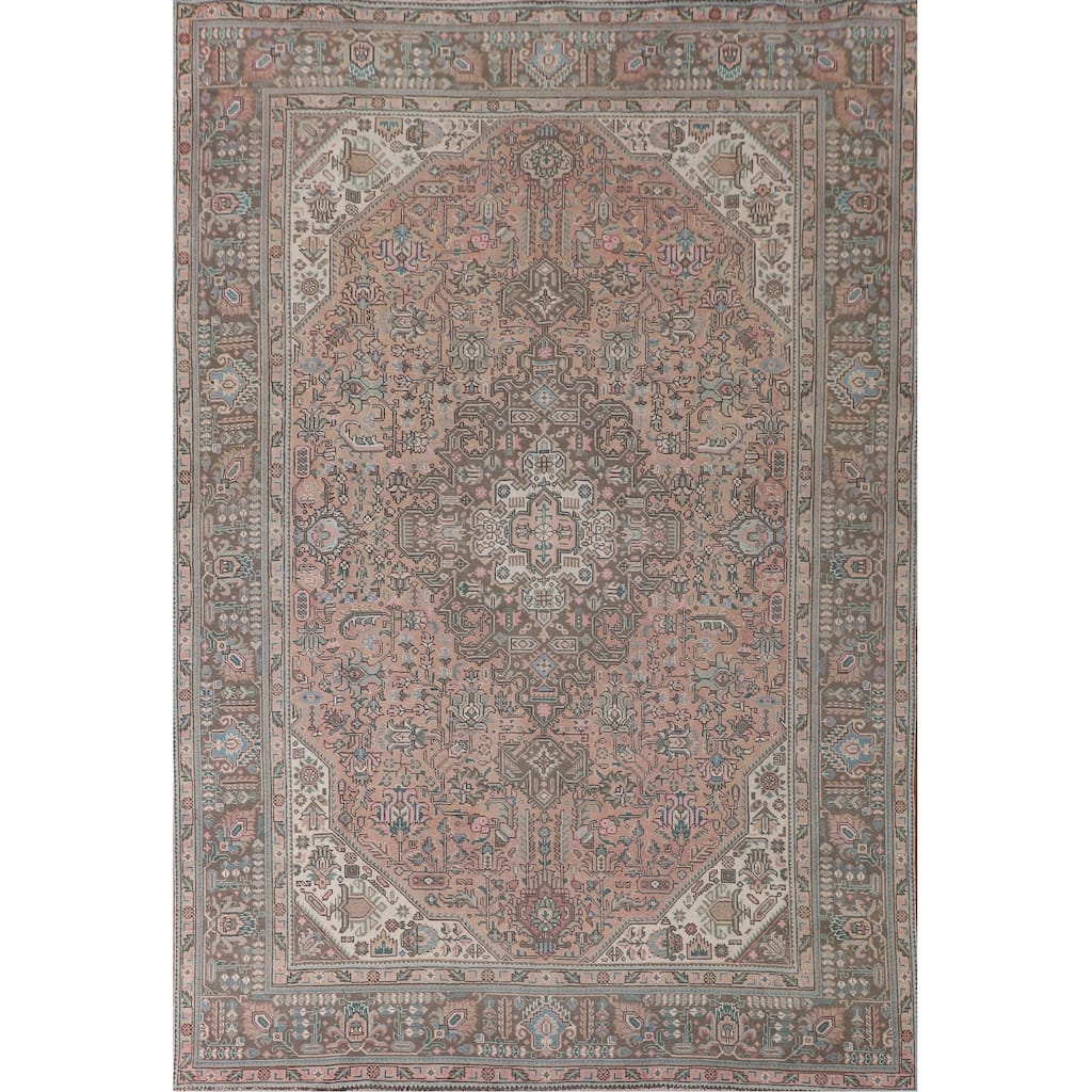 Tabriz Persian Vintage Rug Hand-Knotted Geometric Wool Carpet - 9'7"x 12'6"