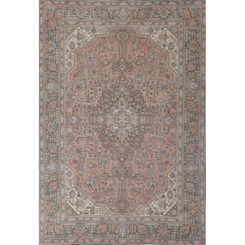 Tabriz Persian Vintage Rug Hand-Knotted Geometric Wool Carpet - 9'7"x 12'6"