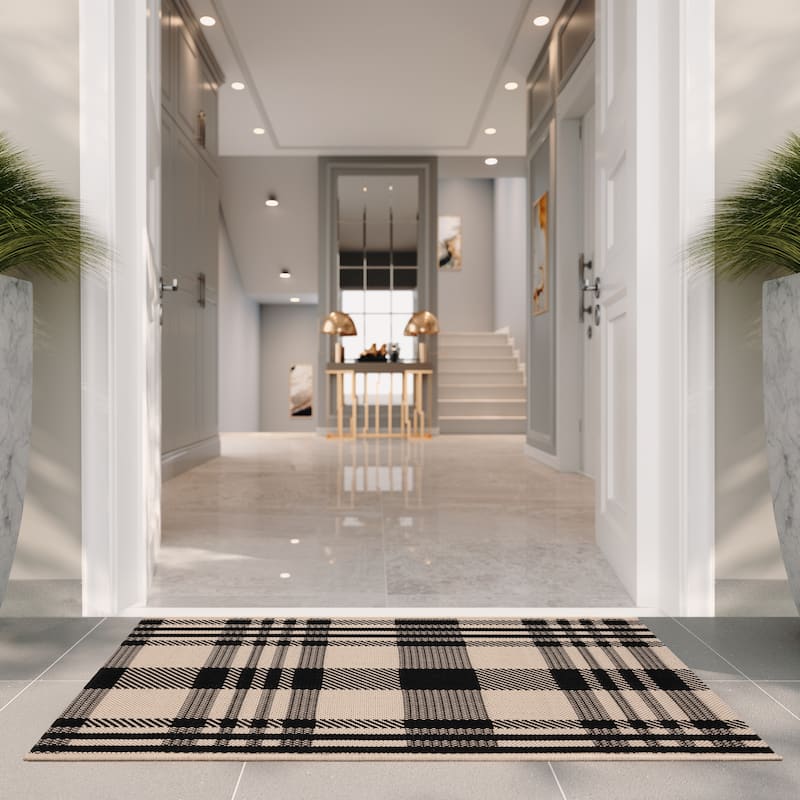 SAFAVIEH Courtyard Oriole Plaid Indoor/ Outdoor Waterproof Patio Backyard.