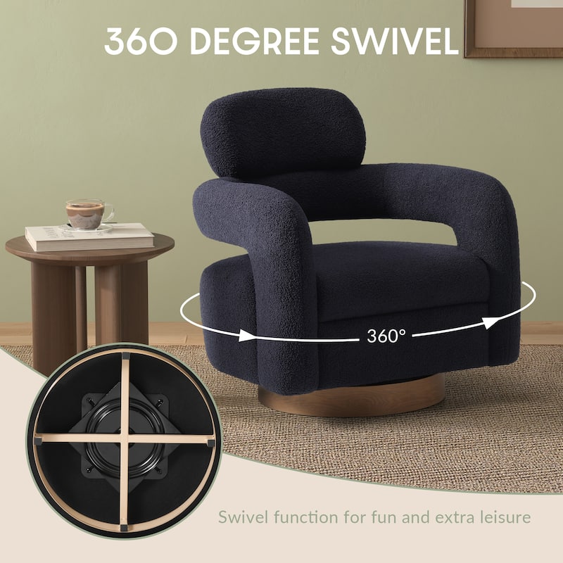 Bayville Sherpa Swivel Chair With Round Storage Ottoman 2-Piece Set