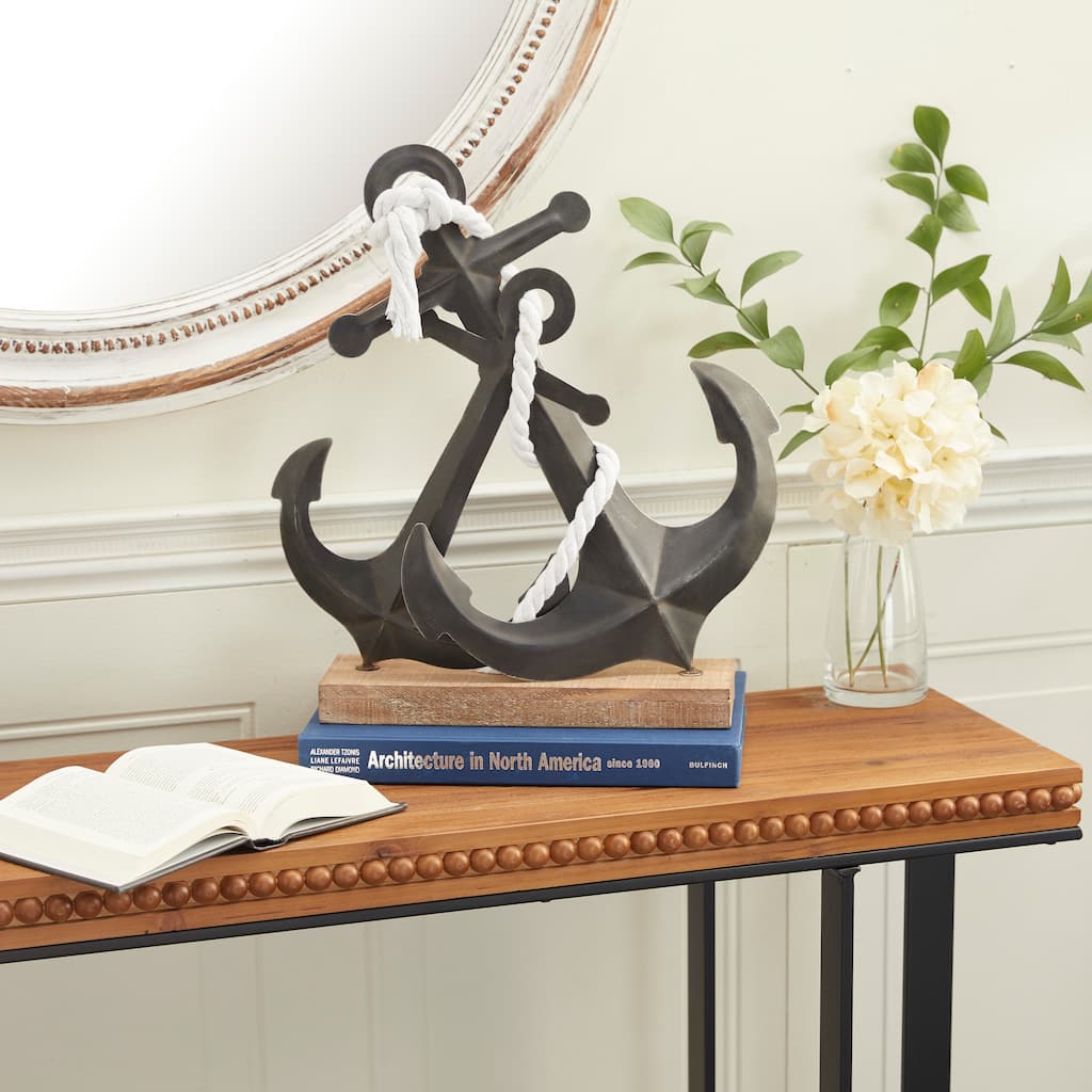 Black Metal Anchor Decorative Sculpture - 15 x 5 x 16
