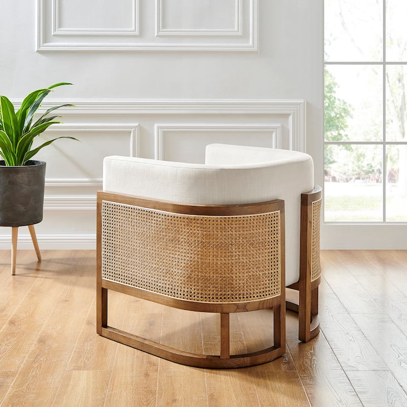 NPD Furniture Velma Linen Accent Arm Chair with Rattan