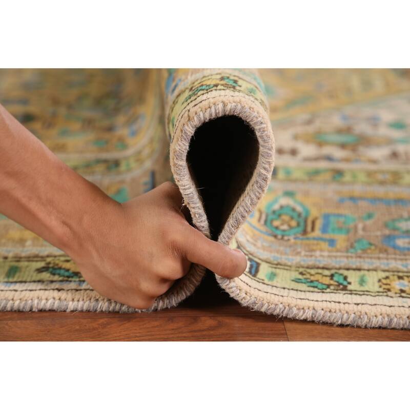 Hand Knotted Oriental 100% Wool Carpet Traditional Medallion Yellow & Gold Tabriz Area Rug - 11' 5'' X 8' 1''