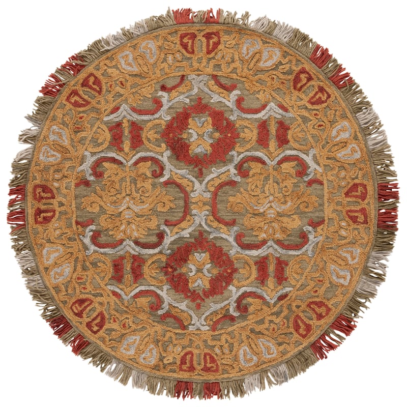 SAFAVIEH Handmade Blossom Parthenia Floral Wool Rug - 6' Round - Green/Gold - Round