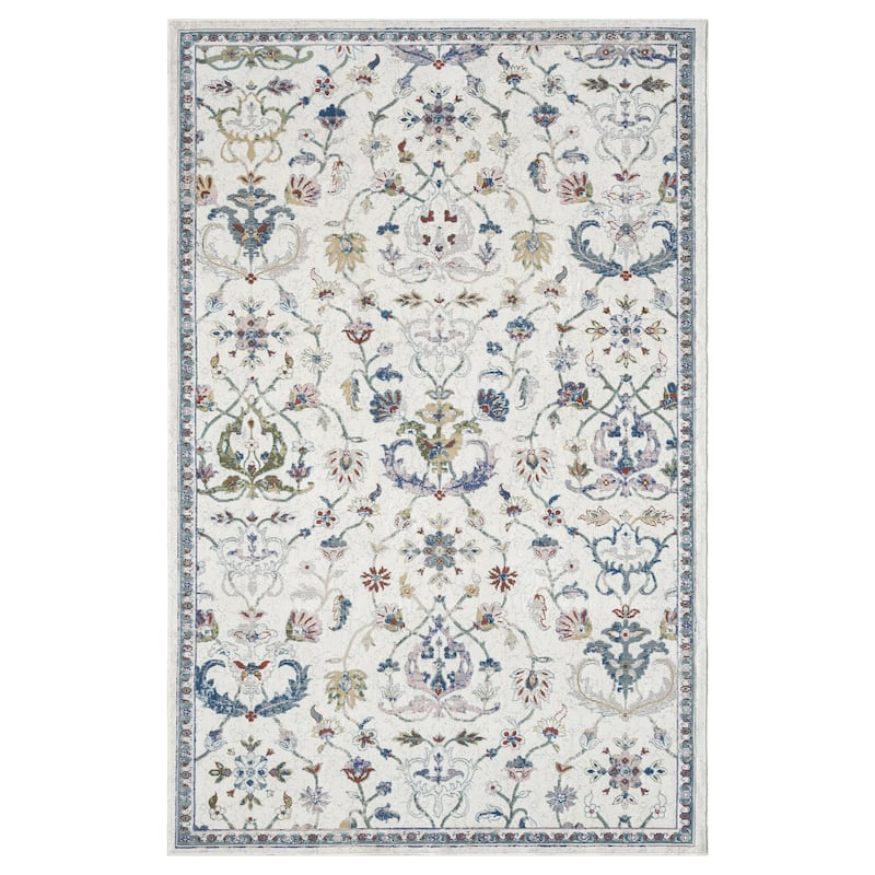 Gaia Traditional Floral Damask Performance Indoor Area Rug by Sevita - 7'9 x 9'9 - Ivory/Blue