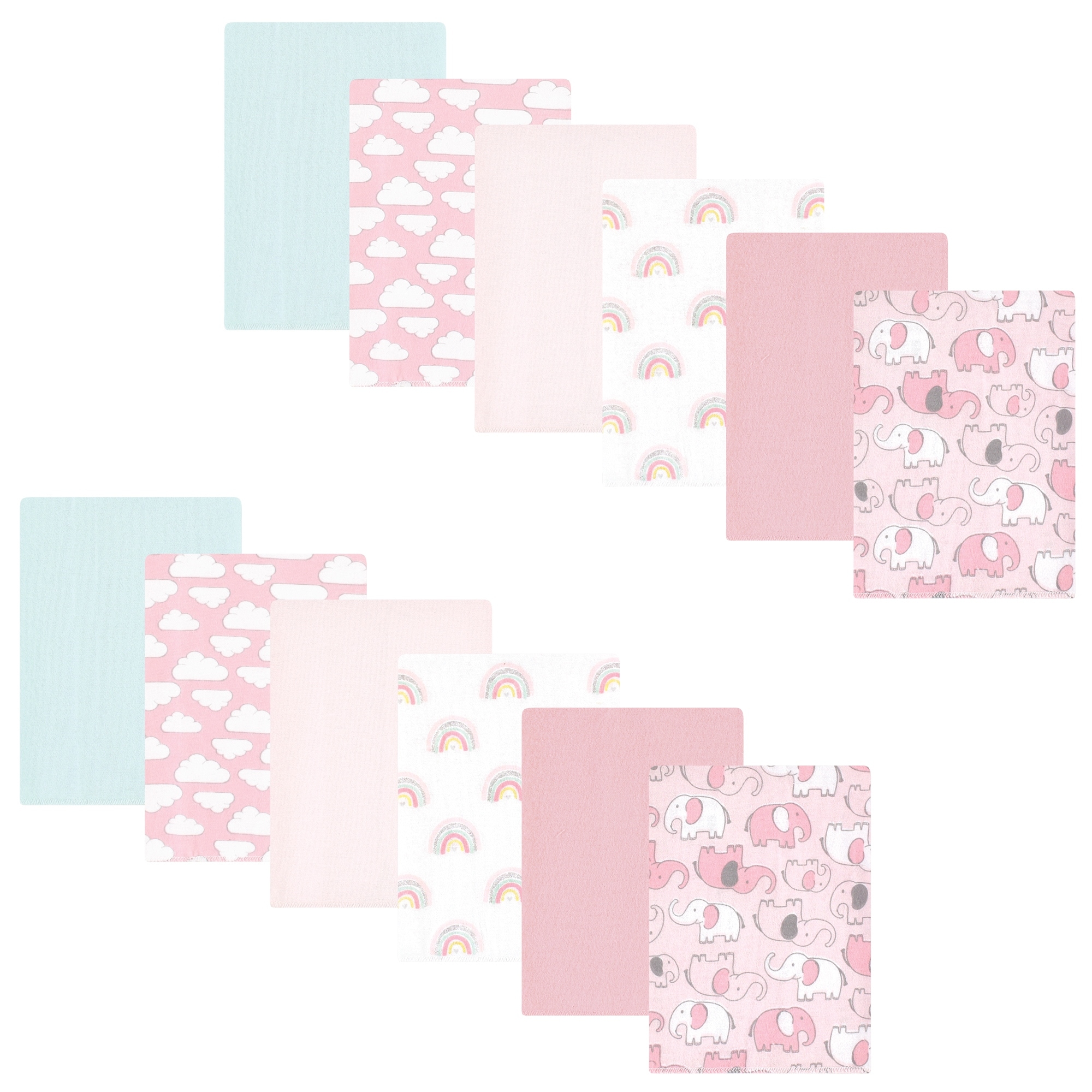 Hudson Baby Infant Girl Cotton Flannel Burp Cloths Bundle, Girl New Elephant, One Size - Girl New Elephant - One Size