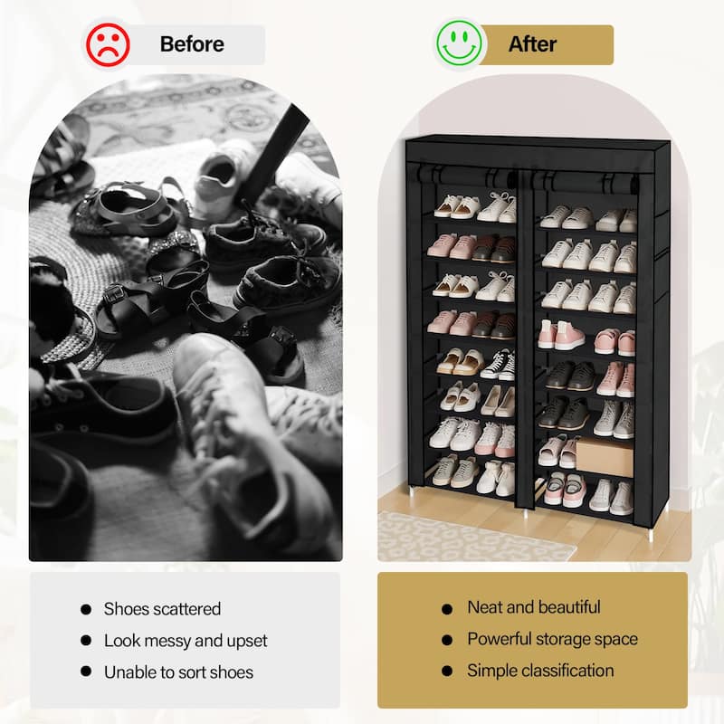 10-Tier Vertical Non-Woven Fabric Shoe Storage Rack with Iron Frame for Home Entryway - 45.25”W x 11.81”D x 62.99”H
