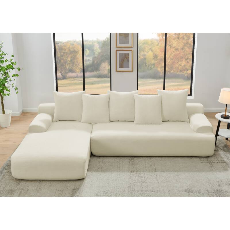 110.25" Velvet L-Shaped Modular Sectional Sofa with Free Combo Design - Beige