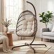 preview thumbnail 1 of 53, Oversized 1-Person Foldable Hanging Egg Chair - Wicker Swing Chair with Stand, Portable for Indoor Outdoor Patio Brown