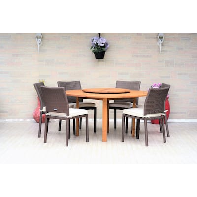 7-piece Lazy Susan Wood Dining Set - 7 Piece