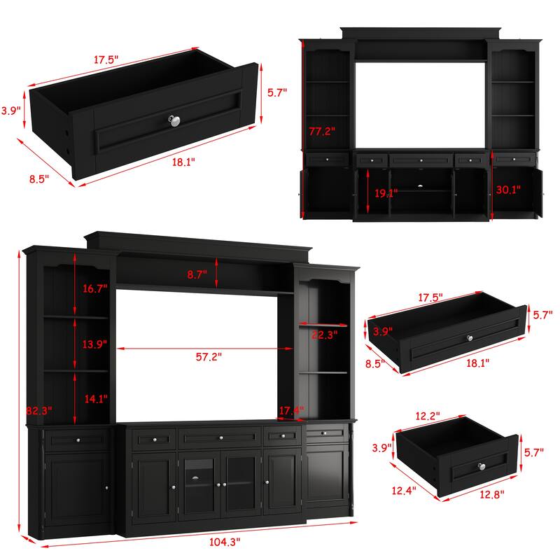 Media Wall Unit w/Spacious Storage White TV Stand Wall Storage Combo