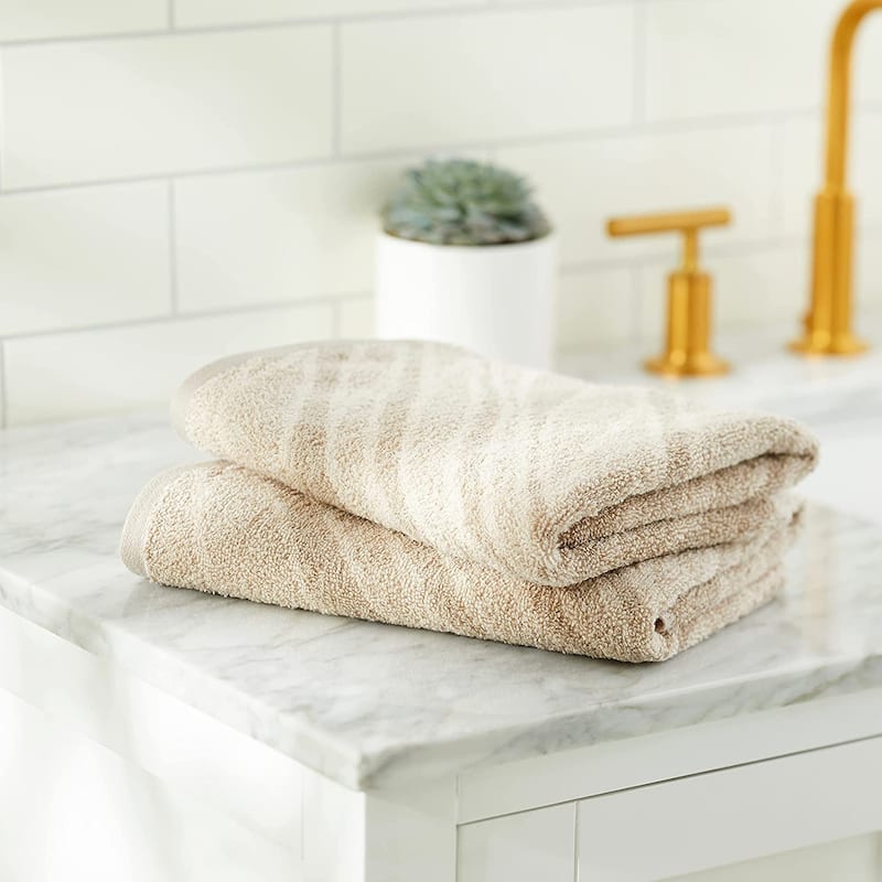 Violet Linen Plush Zebra Stripe, 100% Cotton Highly Absorbent Jacquard Fashion Towel, 20" by 30", Taupe, Hand Towels, Set of 2 - 20" X 30" - Set of 2 - Taupe