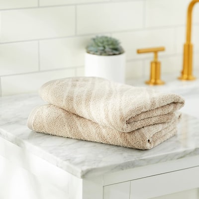 Violet Linen Plush Zebra Stripe, 100% Cotton Highly Absorbent Jacquard Fashion Towel, 20" by 30", Taupe, Hand Towels, Set of 2