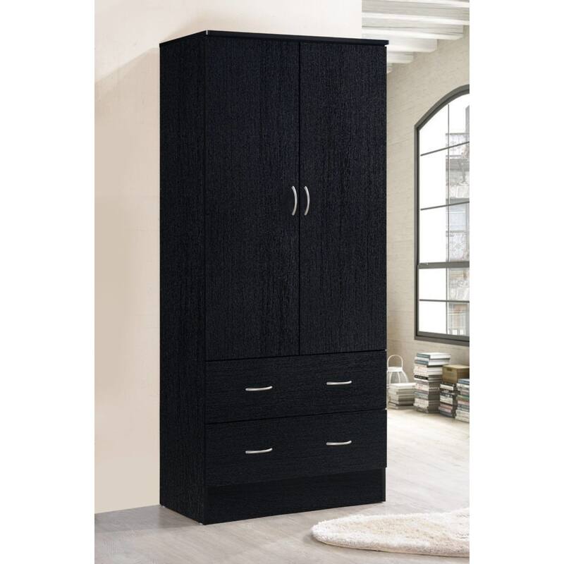 71.5" Black Armoire with Drawers and Clothing Rod