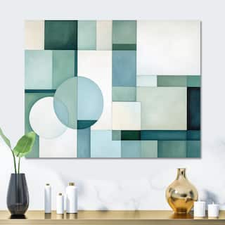 Designart "Green Blue Abstract Geometric Fusion I" Abstract Shapes Metal Wall Art