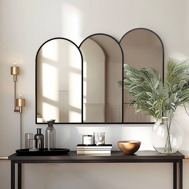 Triple Arch Black Metal Framed Decorative Wall Mirror - 31.5" H x 42.13" W x 0.59" D