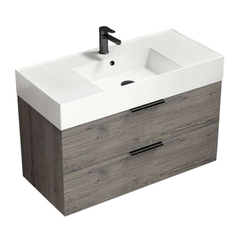 Nameeks Derin-4018-W Derin 40" Wall Mounted Single Basin Vanity Set - Grey Oak / Black - Oak Finish