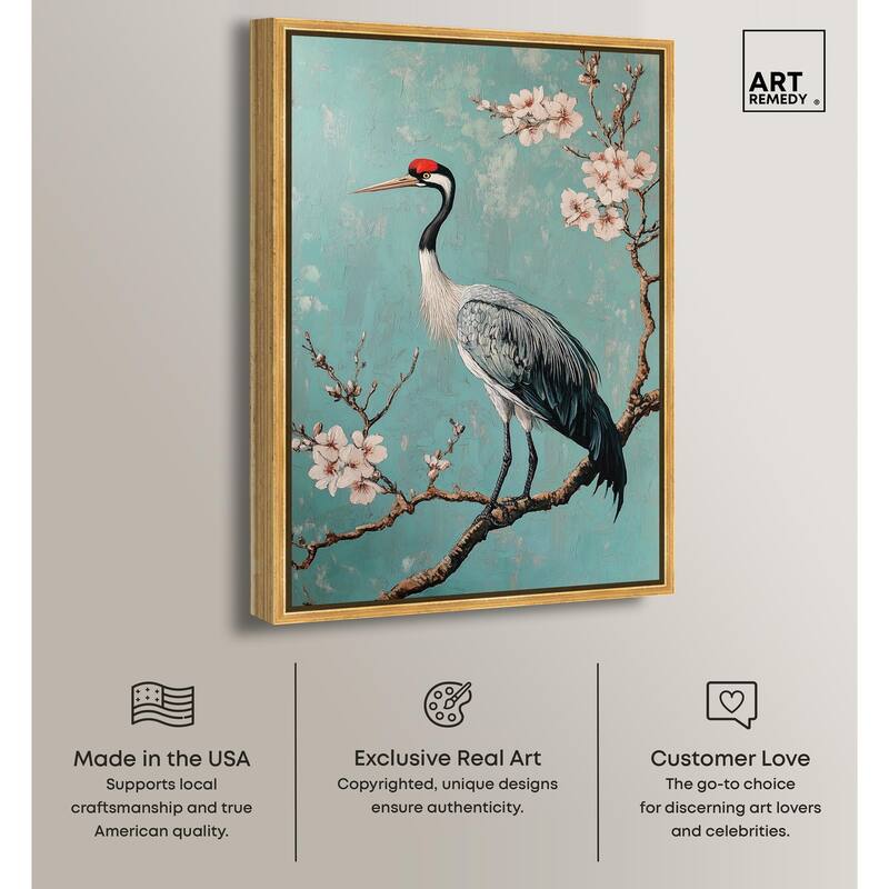 Crane in Blossom Canvas by Art Remedy