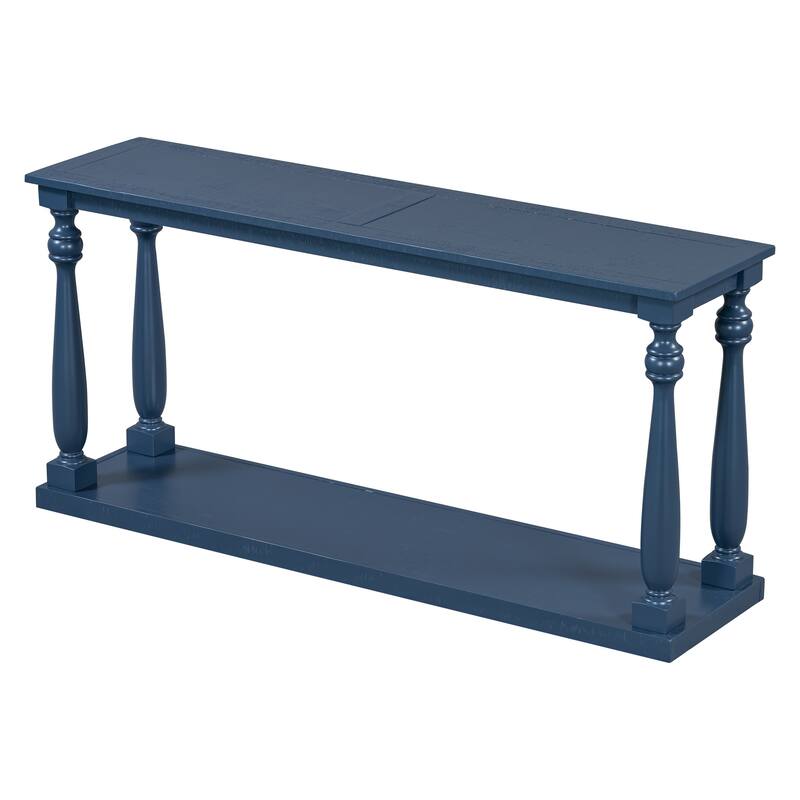 Vintage Wood Grain Console Table with Bottom Shelf and Vase Legs, 63" Narrow Long Entryway Table Living Room Side Table