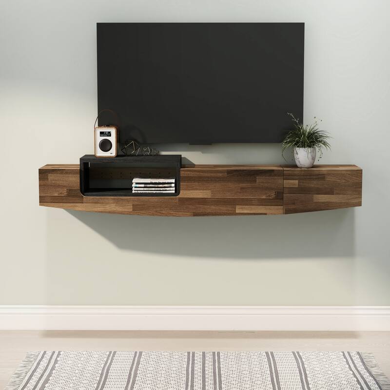 DH BASIC Contemporary 63-inch 1-Shelf Floating TV Console with Drawer and Lift-top Storage by Denhour