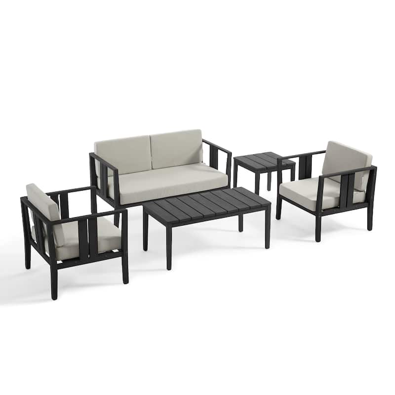 5-Piece Patio Furniture Solid Teak Outdoor Conversation Set
