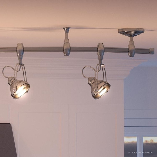 Luxury Modern Track Light, 11.5"H x 108"W, with Utilitarian Style, Stained Wood and Brushed Nickel Finish by Urban Ambiance. Opens flyout.