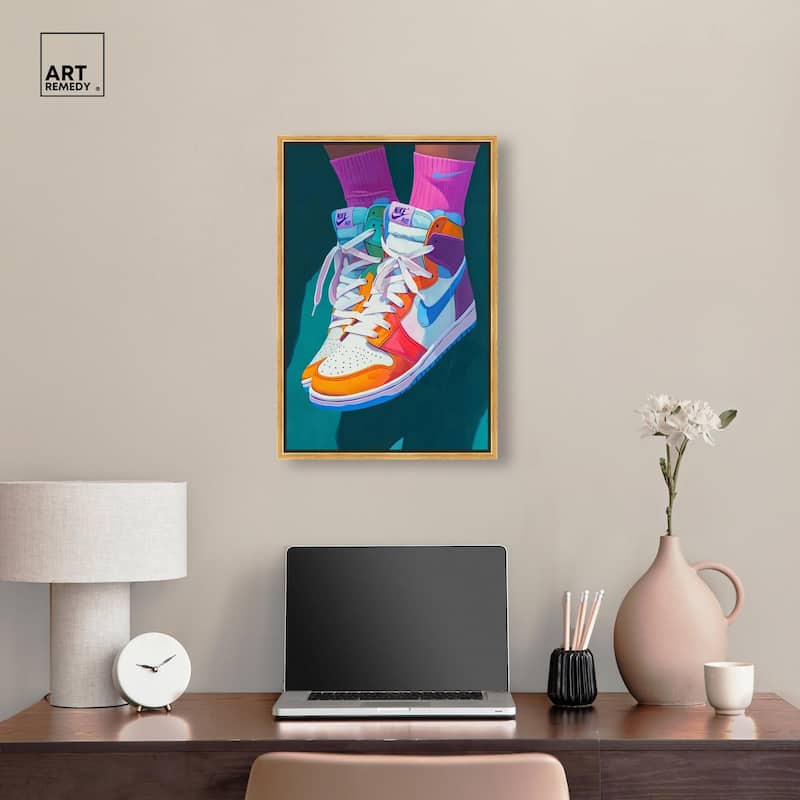 Colorful Sneaker Jump Canvas by Art Remedy