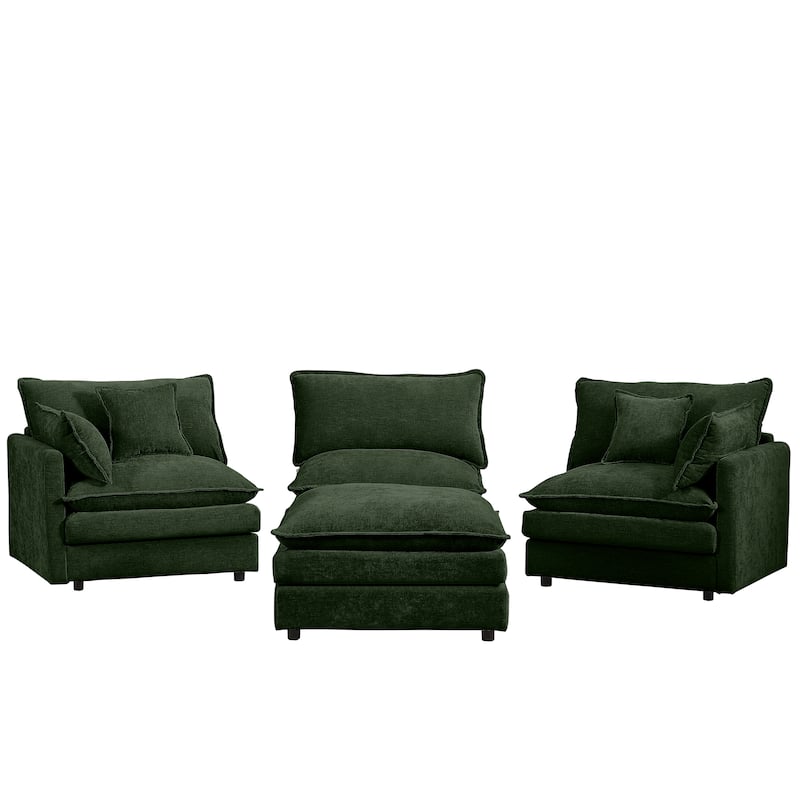 Modular Sectional Sofa, 102 Inch L Shaped Couch Set For Living Room, 3-Seater Comfy Cloud Couches With Movable Ottoman