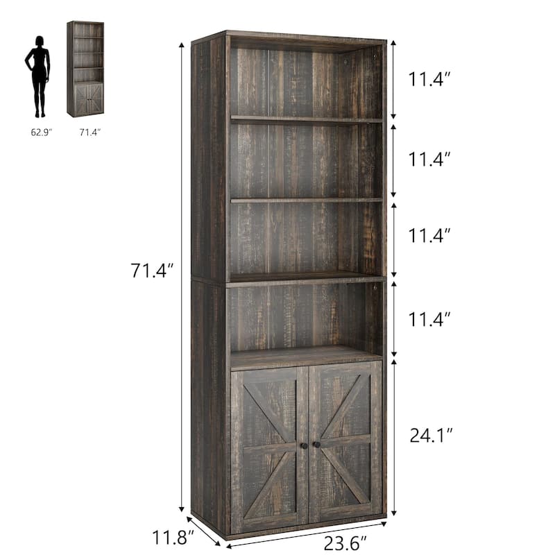 71.4" Tall Bookshelf, 4-Tier Bookcase, Book Shelf, Open Storage Shelf with Doors