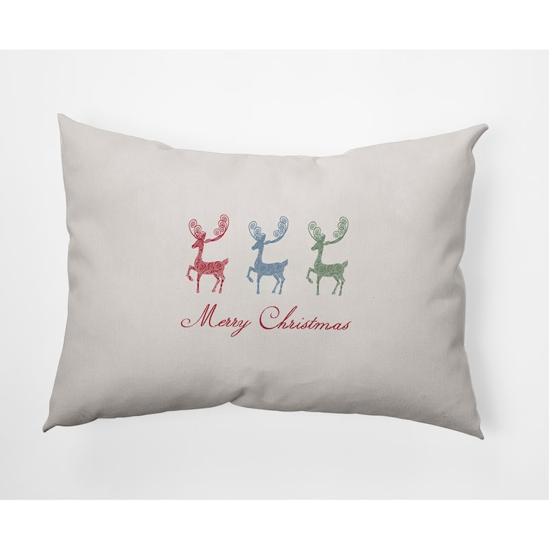 Merry Christmas Reindeer Decorative Throw Pillow - 14" x 20" - Multi-Green