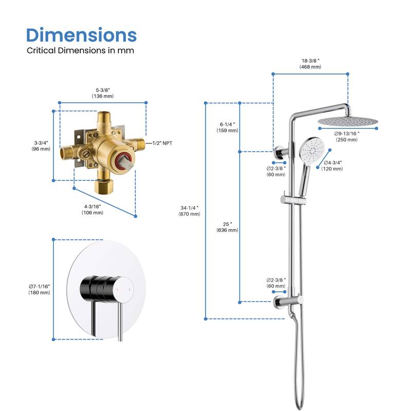 Circular Pressure Balanced 2-Function Shower Column with Rough In Valve