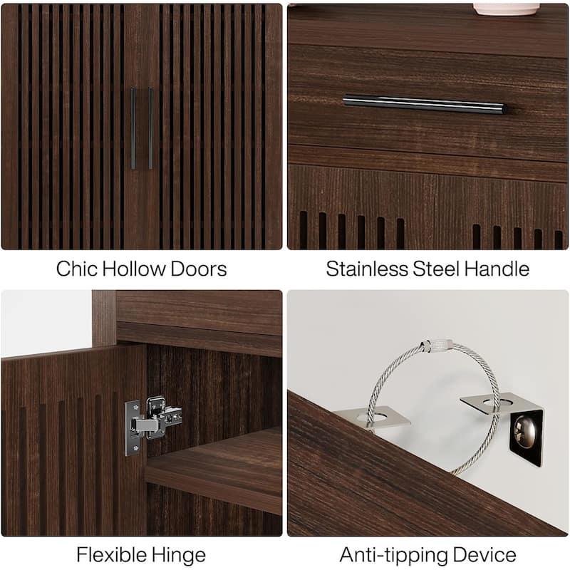 Modern Shoe Storage Cabinet with 5 Removable Shelves and Large Drawer for Entryway Use - 31.5”L x 14.17”W x 42.91”H
