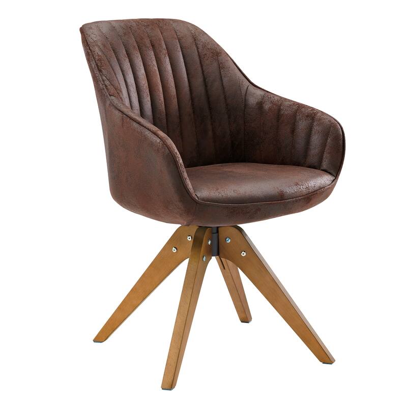 Art Leon Classical Swivel Office Accent Chair with Wood Legs - Walnut Finished Wood Legs - Brown Faux Leather