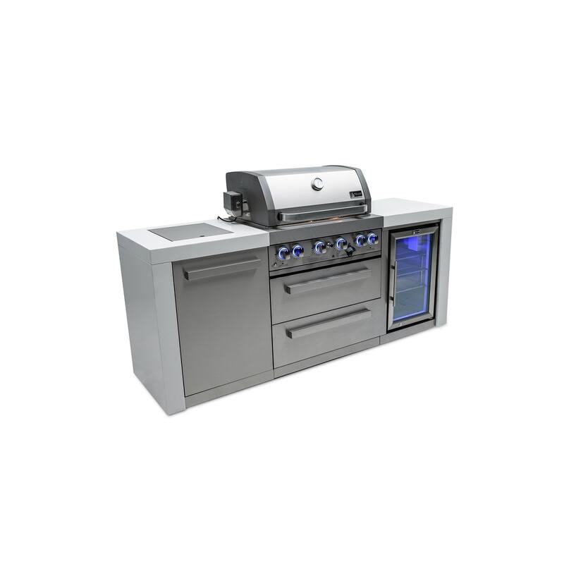 Mont Alpi MAi400-DFC 32-inch 4-Burner Deluxe Stainless Steel Outdoor Kitchen Island Grill + Fridge Cabinet + Granite Countertops