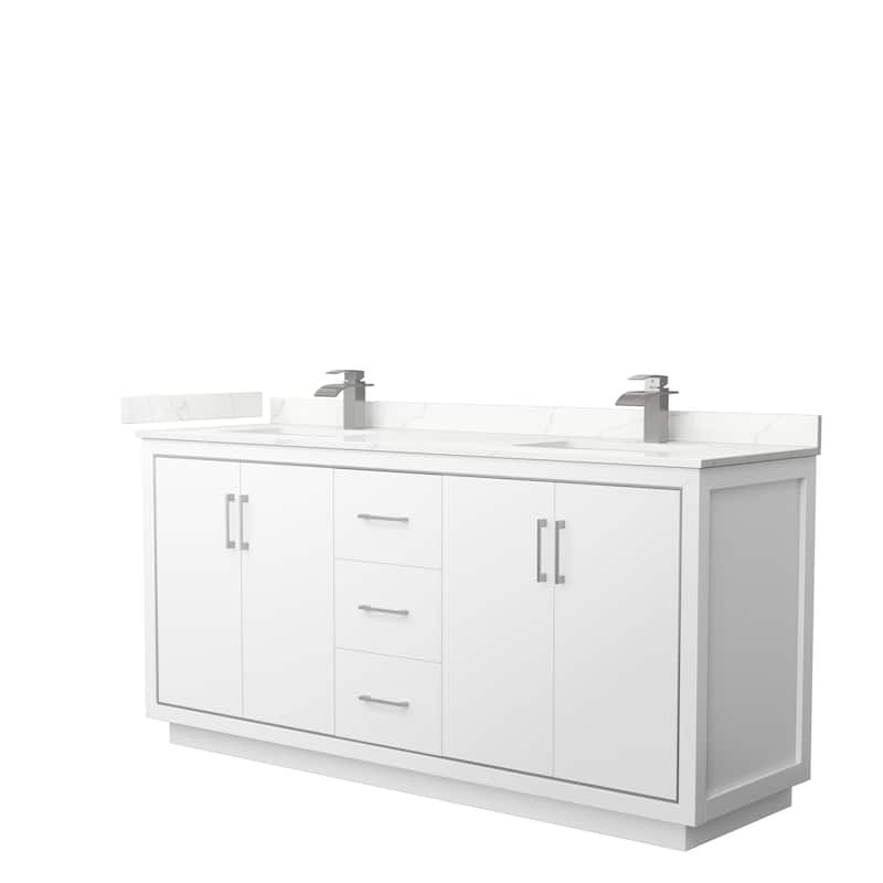 Icon 72-inch Double Vanity, Quartz Top - White, Nickel Trim, Giotto Quartz Top