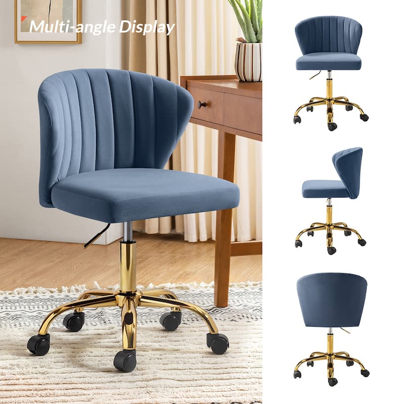 Ilia Modern Velvet Wingback 360 degree Ergonomic Office Task Chair with Channel Tufted Back by HULALA HOME