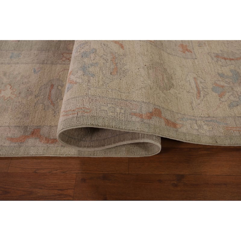 Green Floral Oushak Vegetable Dye Area Rug Handmade Wool Carpet - 8'2" x 9'9"