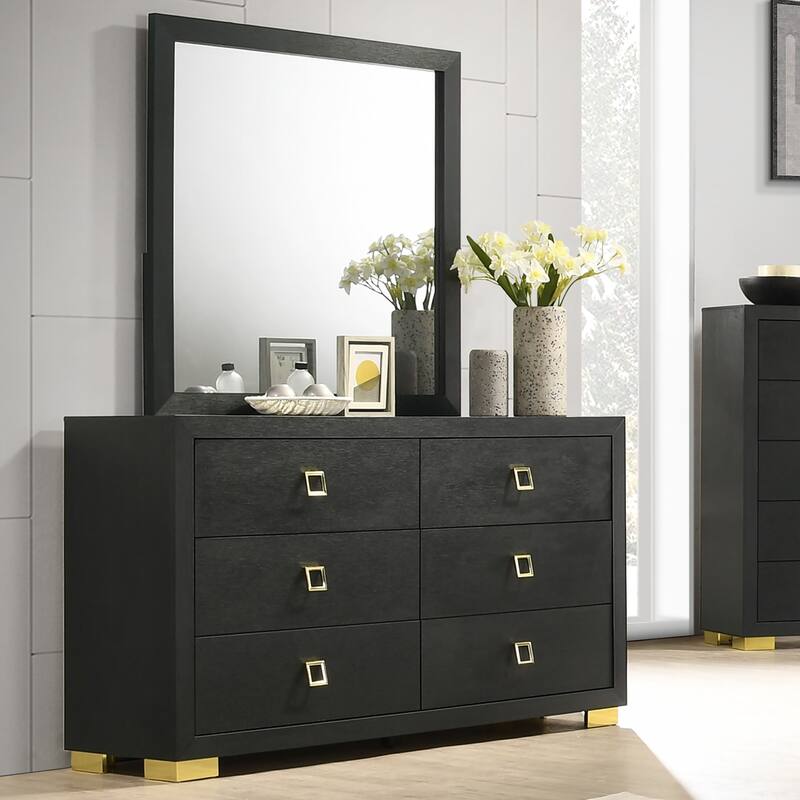 Furniture of America Nittely Modern 2-Piece Black 6-Drawer Dresser and Mirror Set - Black
