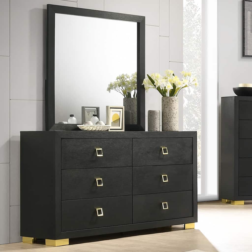 Furniture of America Nittely Modern 2-Piece Black 6-Drawer Dresser and Mirror Set