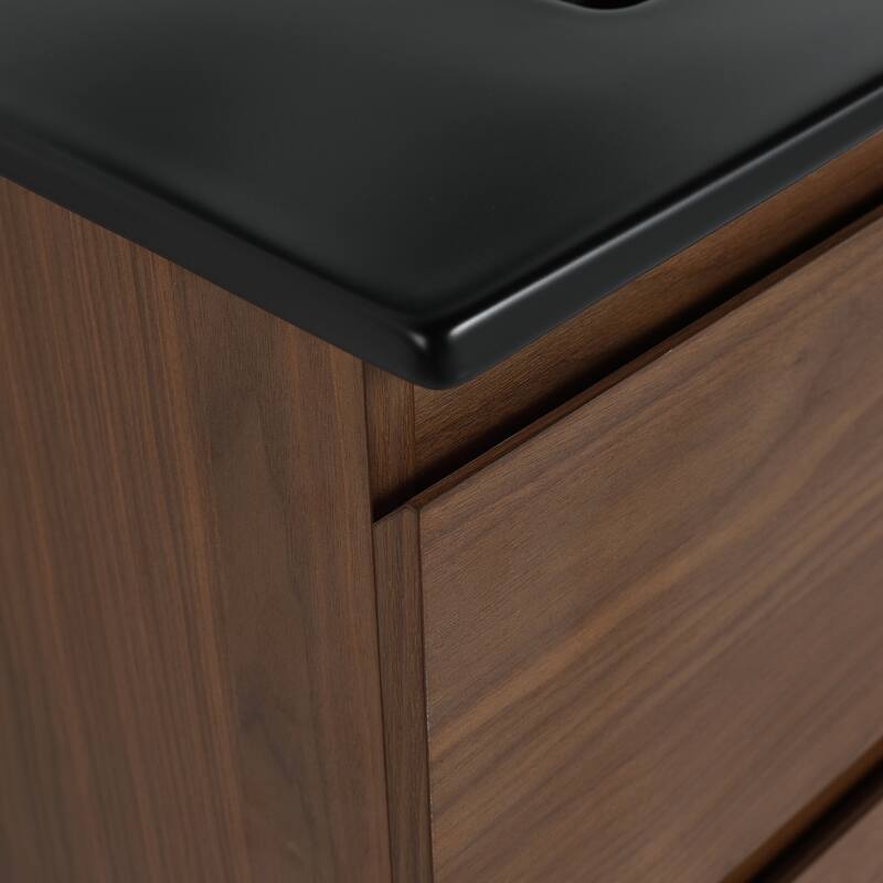 Modern 24" Floating Bathroom Vanity with Black Ceramic Basin, Soft-Close Drawers, Water-Resistant Melamine Surface