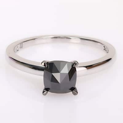 Miadora 10k White Gold 1ct TDW Cushion-cut Black Diamond Solitaire Engagement Ring