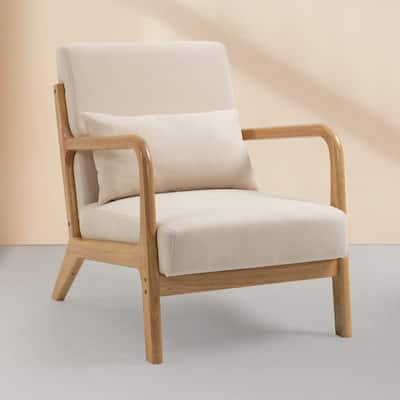Leisure Chair with Solid Wood Armrest and Feet