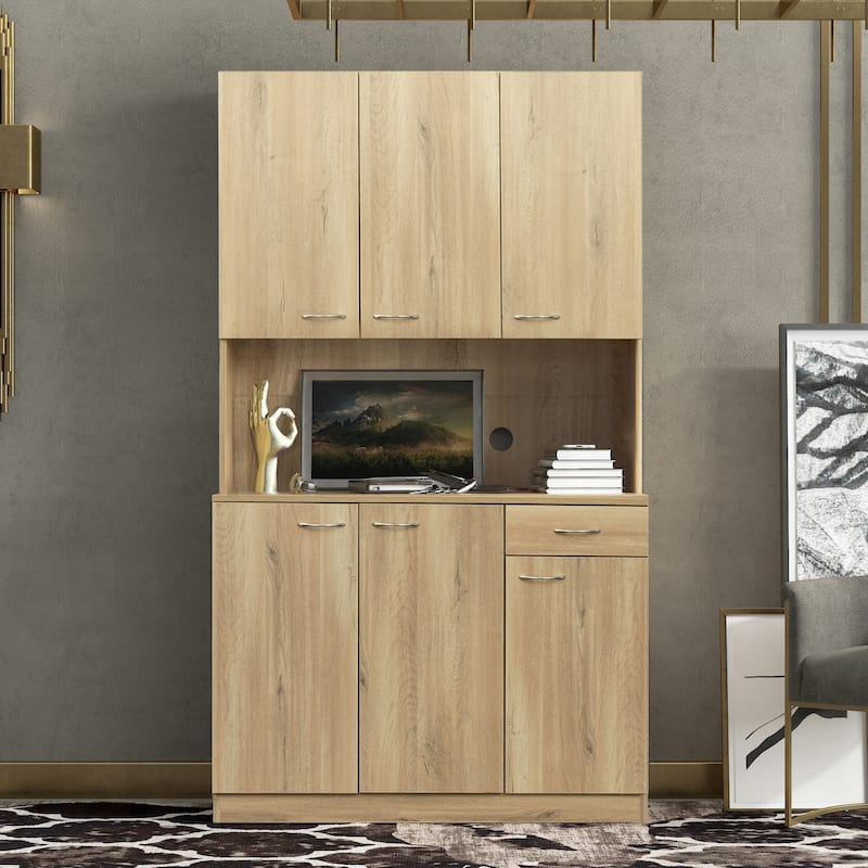 Rustic 71 in Kitchen Pantry Cabinet with Doors and Drawer for Dinning Room