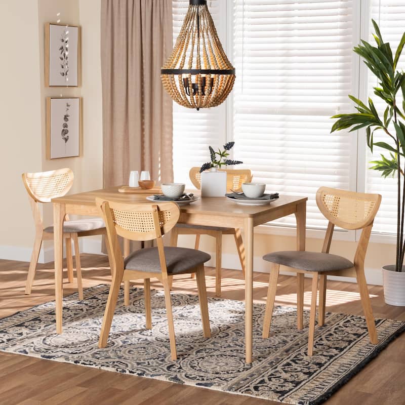 Dannell Mid-Century Modern Fabric and Wood Dining Set