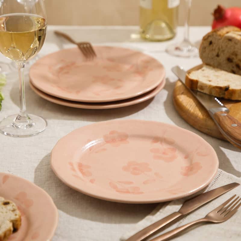 Bloomhouse Hand Painted 8.6 Inch Salad Plates Set of 4 Porto Petals Floral Dessert Plates