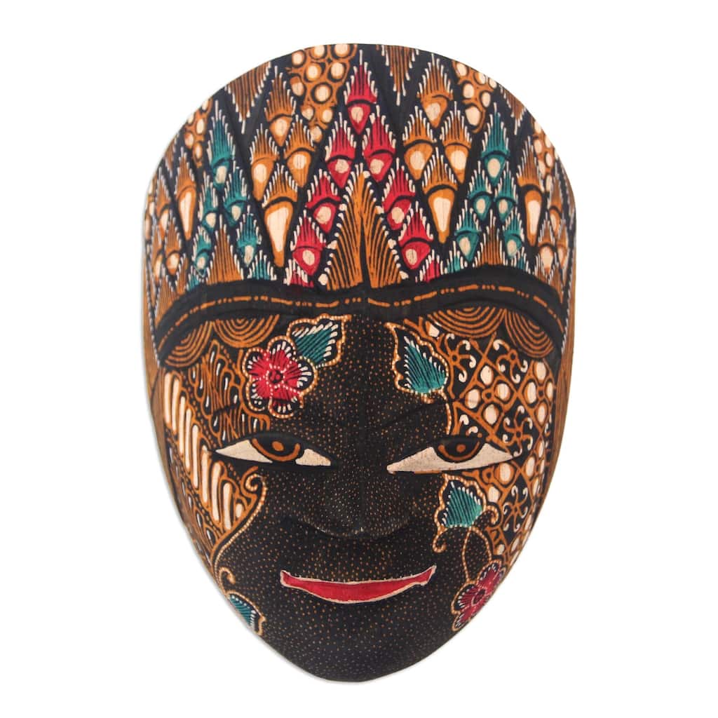 Novica Handmade Panji Semirang Batik Wood Mask