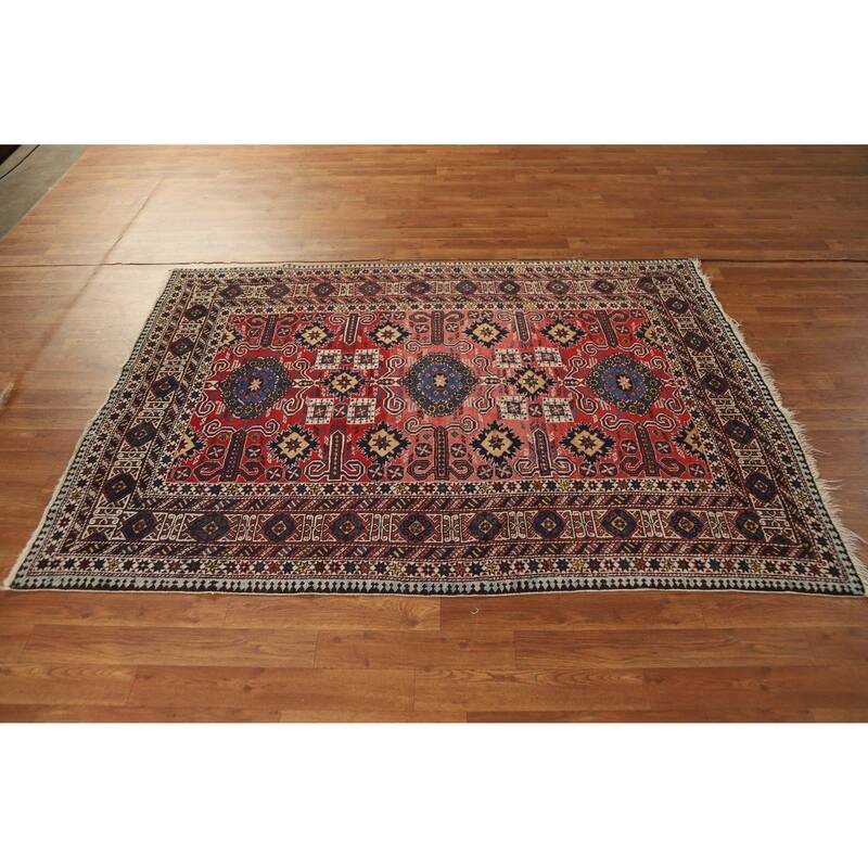 Hand Knotted Oriental 100% Wool Carpet Traditional Geometric Red Kazak Area Rug - 6' 3'' X 4' 5''