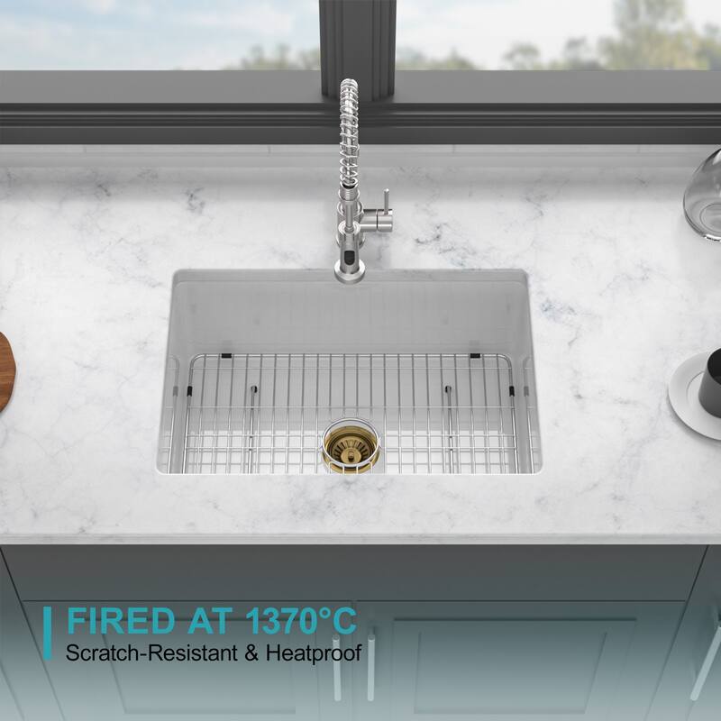 Undermount Single Bowl Ceramic Kitchen Sink in White