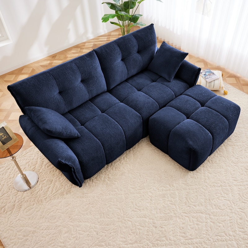 Modular 4-Seat Chenille Sofa Set with 2 Ottomans, High-Resilience Cushions and Solid Wood Frame
